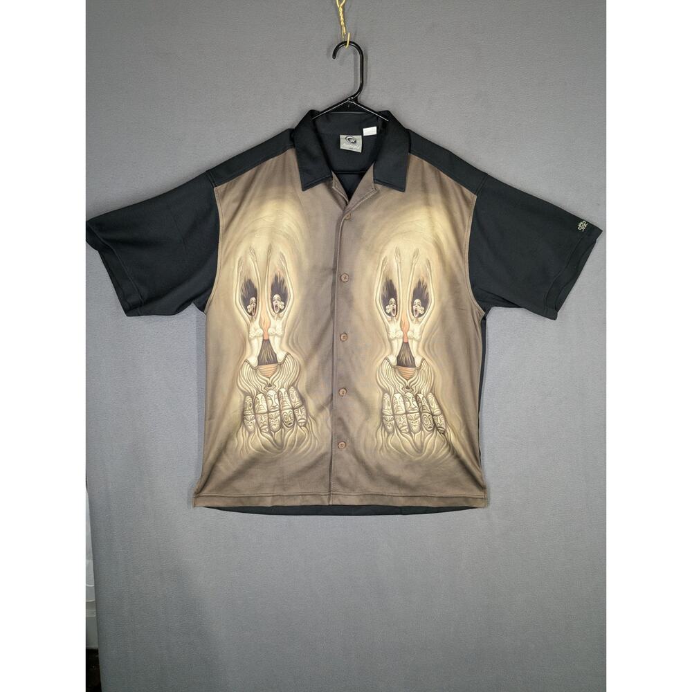 Rietveld USA Hawaiian Shirt Mens XL Black Tiki Hula Girls Volcano